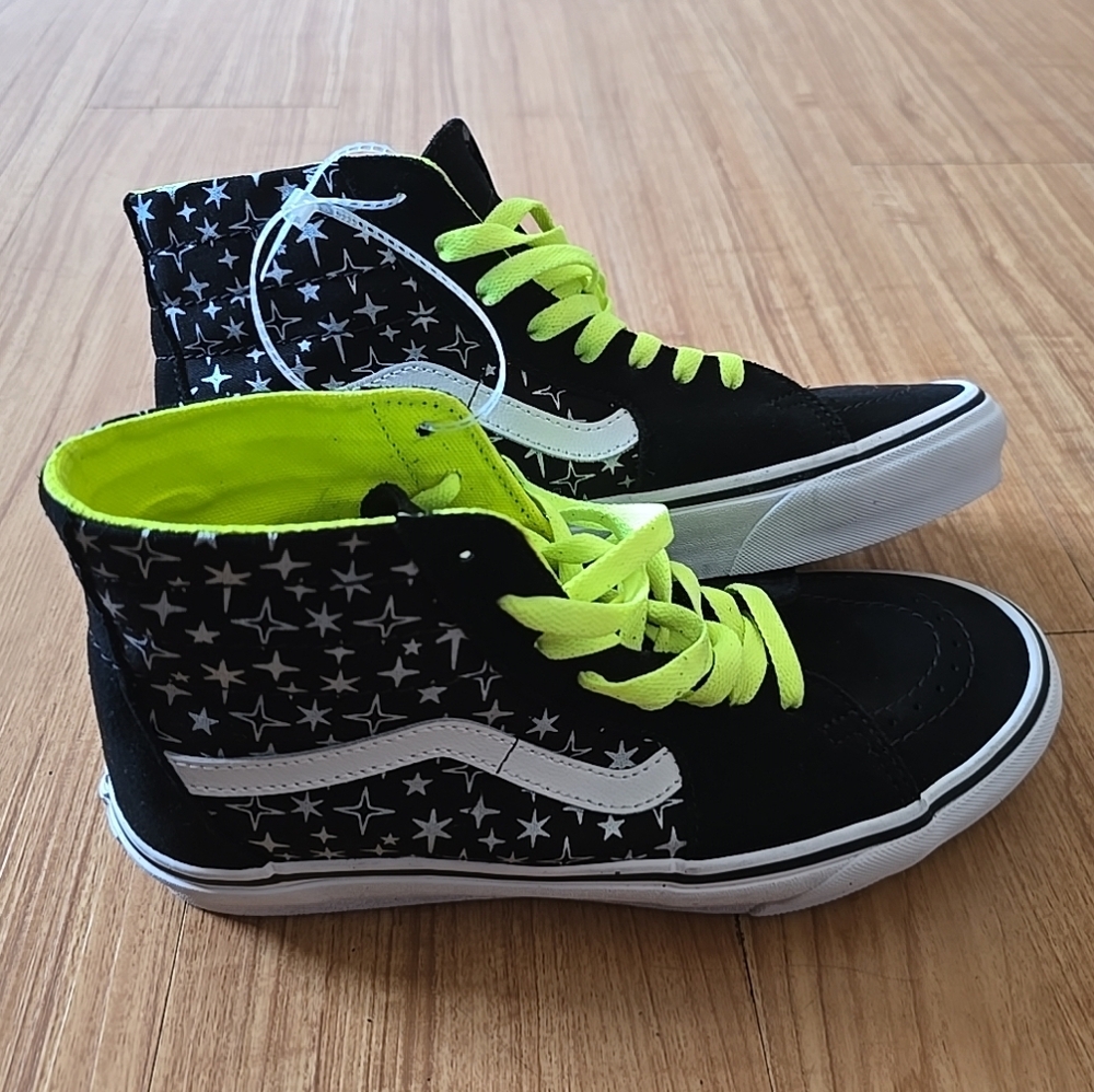 Vans High-Top Sneakers - Black and Neon Green - Picture 4 of 9